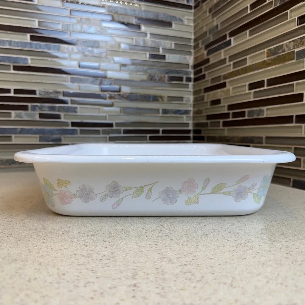 Vintage Corning Ware A-21 Pastel Bouquet Lasagna Roaster 12x10 w/ Wicker Basket